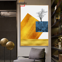 Pintura en lienzo abstracta para decoración del hogar, pósteres e impresiones geométricas doradas y amarillas, imágenes de pared de ÁRBOL NEGRO para sala de estar 2024 - compra barato