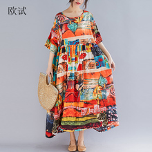 Plus Size Women Summer Boho Dress Cotton Linen Floral Print Ladies Dresses Casual Long Bohemian Beach Dress 2019 4XL 5XL 6XL 2024 - buy cheap