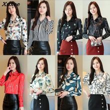 Women's blouse printing long sleeves elegant chiffon tops turn-down collar shirts female autumn casual top blouse plus size 2024 - buy cheap