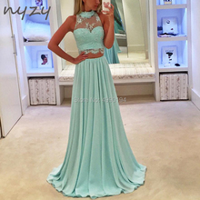 Nyzy p11 laço chiffon vestidos de baile duas peças longo 2019 vestido de festa de casamento barato feito sob encomenda vestido de festa longo robe 2019 2024 - compre barato