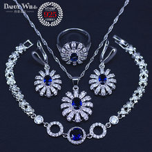 Blue Zircon Bridal Silver Color Jewelry Sets Women Pendant&Necklace Ring Earrings With Natural Stones Bracelets Jewelry Gift Box 2024 - buy cheap