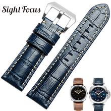 Ремешок кожаный для мужских часов Panerai, толстый синий браслет для часов, 22 мм, 24 мм, 26 мм 2024 - купить недорого