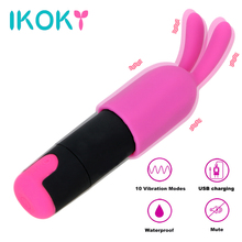 IKOKY-Mini vibrador tipo bala para mujer, productos sexuales, masajeador del punto G, 10 velocidades, USB, recargable, juguetes de sexo con gorro de conejo 2024 - compra barato