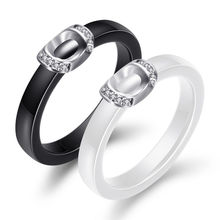 Anillos de boda en forma de U, de Metal, de colores blancos y negros, zirconia cúbica AAA, anillo liso de alto pulido para regalo de boda 2024 - compra barato