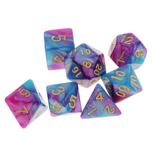 Juego de dados poliédricos para juegos de beber, Set de 7 unidades de dados púrpura, azul, dorado, para fiesta de MTG, DND TRPG 2024 - compra barato