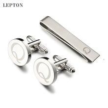 Lepton Round Laser Letter Cufflinks And Tie Clips Set  Letters Q Cuff links For Mens French Shirt Cuffs Cufflink Relojes Gemelos 2024 - buy cheap