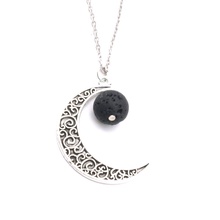 Hollow Moon 12mm Black Lava Stone Beads Aromatherapy Essential Oil Perfume Diffuser Pendant Necklace Jewelry Women 2024 - buy cheap
