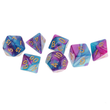 Alta qualidade 7 pçs roxo azul pacote poliédral dados para dnd trpg mtg festa jogos de tabuleiro brinquedo conjunto de dados ouro números 2024 - compre barato