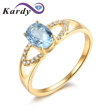 Kardy Aquamarine Gemstone Diamond Ladies Bridal Set Wedding Engagement 14K Solid Yellow Gold Diamond Ring for Women 2024 - buy cheap