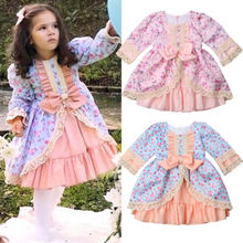 1-5y criança menina do miúdo vestido retro laço flor manga longa arco festa de casamento pageant dama de honra princesa roupas do bebê 2024 - compre barato