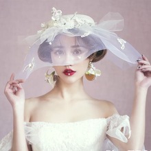 Sombrero de boda Formal de encaje europeo para novia, sombrero de hilo Beige para espectáculo, estudio, accesorios para decorar el cabello, Mingli Tengda 2024 - compra barato