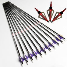 Linkboy Archery 12pcs Carbon Arrows +3pcs Broadhead for Compund Bow Hunting Shooting Longbow Recurve Bow and Arrows 2024 - buy cheap