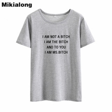 Mikialong i am not camiseta feminina básica, camiseta de algodão estampada preta de verão para mulheres 2024 - compre barato