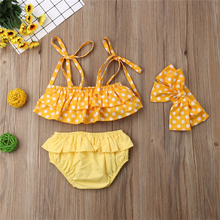 2019 Summer Yellow Dot Sleeveless Ruffle Bikini Swimsuit Swimwear Bathing Suit Tankini 3Pcs Toddler Baby Girls Kids Clothes Set 2024 - buy cheap