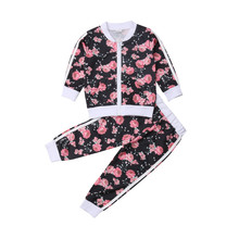Toddler Kids Baby Girl Clothes Set Autumn Long Sleeve Floral Zipper Top Sweatshirt Pants Girls Clothing Cotton Outfits 2PCs 2024 - buy cheap