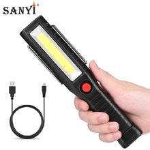 Sanyi lanterna de led cob 18650 com carregamento usb, lanterna com 4 modos de luz cob para inspeção magnética gancho da lâmpada de acampamento 2024 - compre barato