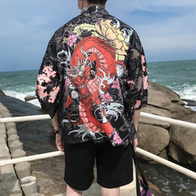 Kimono cardigan japonês para praia masculino, camisa estilo tradicional estampa dragon sakura roupa de praia de verão 2024 - compre barato