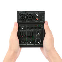 Ammoon-console de mixagem de áudio digital agm02, com 2 canais, placa de som eq de 2 bandas, 48v, phantom power 5v, usb para transmissão ao vivo 2024 - compre barato