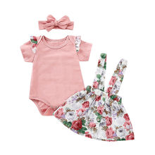 Newborn Baby Girl Clothes Set Toddler Kid Princess Outfit Bodysuit+Floral Suspender Skirt+Headband 3pcs Summer Infant Clothing 2024 - buy cheap