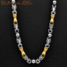 SUNNERLEES ювелирные изделия из нержавеющей стали ожерелье 6 мм геометрические бусины звеньевая цепь серебряный цвет позолоченный для мужчин женщин подарок SC124 N 2024 - купить недорого