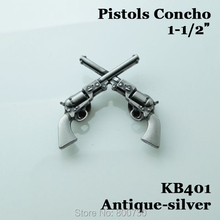 (KB401) Wholesale 50pc 1-1/2" Cowboy Decor Crossed 1861 Colt Revolver Pistols Antique-Silver 2024 - buy cheap