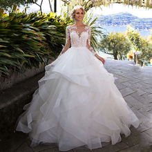 Ashley Carol Tulle Wedding Dresses 2022 Long Sleeves Sweetheart Illusion Sexy Backless Bridal Dress Princess Ruffles Bride Gowns 2024 - buy cheap