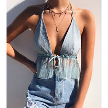 Summer Women Deep V-neck Low-Cut Tops Tulle Ruched Sleeveless Backless Sexy Halter Tank 2019 Fashion Blue Short Vest Shirt Femme 2024 - buy cheap
