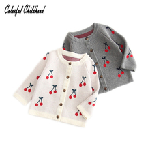 Adorável bordado casacos de cereja para o bebê meninas outono inverno malha roupas criança lã outwear menina cardigans crianças topos 2024 - compre barato