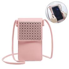 Mini bolsa de couro para meninas, bolsa pequena vazada portátil de couro pu com design da moda, bolsa rosa para celular 2024 - compre barato