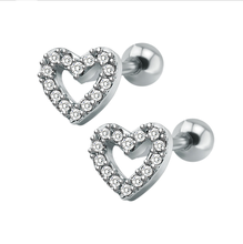 Hear Ear Stud Crystal Clear Zircon Earring 316L Stainless Steel Tragus earrings for women wholesale 2024 - buy cheap