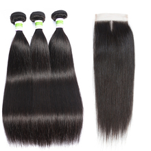 Malaysian Hair 3 Bundles with Closure Straight Hair Bundles with Closure Natural Human Hair Bundles with Closure 4pcs Remy 2024 - buy cheap