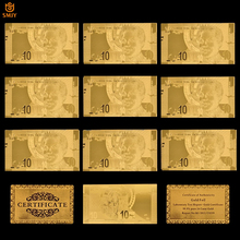 10 unids/lote de billetes de oro de Sudáfrica 10 Rand, réplica de billetes de recuerdo chapados en oro, colección de billetes de papel y regalos de vacaciones 2024 - compra barato