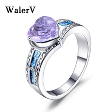WalerV-Conjunto de anillos de colores para mujer, alta calidad, imitación de ópalo de Fuego Azul, forma de corazón, cristal de circón, regalo de boda 2024 - compra barato