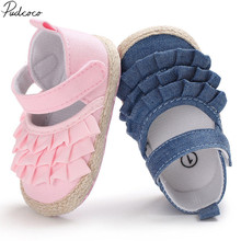 2019 Brand New Newborn Infant Baby Girl Summer Kids Shoes Soft Sole Crib Prewalker Toddler Anti-Slip Solid Ruffled First Walkers 2024 - купить недорого