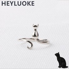 Женское кольцо с длинным хвостом HEYLUOKE, из стерлингового серебра 925 пробы с милым котом и животным, для вечеринки, Рождественское украшение, подарок для питомца 2024 - купить недорого