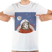 CCCP USSR Soviet Space Cat dog Astronaut in universe funny t-shirt men 2019 summer new white casual t shirt homme 2024 - buy cheap