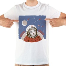 CCCP-Camiseta divertida para hombre, camisa informal blanca con estampado de URSS, Gato espacial, perro, astronauta en el universo, nueva de verano, 2019 2024 - compra barato