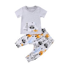 Conjunto de roupa casual de verão para crianças, camiseta e calças para bebês meninos com bolso de manga curta e leggings de algodão 2024 - compre barato