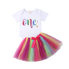 Novidade roupas 1 ° aniversário de arco-íris tutu roupas de meninas recém-nascidas 2 pçs 2024 - compre barato