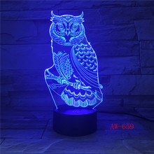 Luz LED 3D con forma de búho para niños, lámpara de noche con forma de Animal, RGBW, suave, para decoración de dormitorio, AW-659 2024 - compra barato