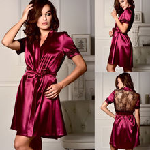 Mulheres Camisola De Cetim De Seda Lingerie de Renda Vestido Sleepwear Robe Nightie Vestido 2024 - compre barato