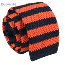 Men's Navy Blue Orange Stripe Classical Knit Tie Slim Skinny Knitted Ties Groom Wedding Party Business Necktie ZZLD052 2024 - buy cheap