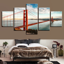 Canvas Wall Art Pictures Home Decor 5 PiecesGolden Gate Bridge Paintings Living Room HD Prints Seascape Pictures Framework 2024 - buy cheap