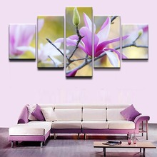 Pintura impresa de arte moderno en lienzo, arte de pared, 5 piezas, flores de Mulan en la primavera para la decoración del hogar, sala de estar, cuadros de pared 2024 - compra barato