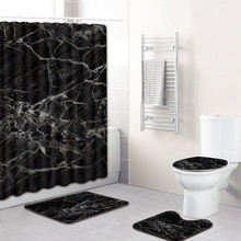 4 pçs de mármore branco preto impresso tapete do banheiro conjunto antiderrapante pedestal tapete + tampa toalete + tapete de banho + cortina de chuveiro 2024 - compre barato