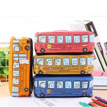 Korean Style Innovative Small Animal Pattern Bus Shaped Student Stationery Bag Cartoon Canvas Pen Pencil Case 2024 - buy cheap