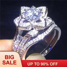 Handmade 2-in-1 Flower ring sets Silver color AAAAA Zircon Cz Engagement wedding band rings for women Party Jewelry Gift 2024 - buy cheap