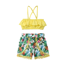 1-7Y Summer Holiday Beachwear Toddler Kids Baby Girls 2PCS Ruffles Sleeveless Vest Tops Floral Tassel Shorts 2024 - buy cheap