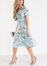 2018 Womens Floral Long Maxi Dress Sexy V Neck Short Sleeve Evening Vestido Party Summer Beach Sundress 2024 - buy cheap