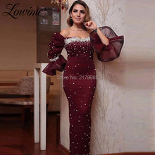 Burgundy Arabic Evening Dresses 2019 Newest Handmade Pearls Off The Shoulder Middle East Women Party Dress Islamic Dubai Kaftan 2024 - buy cheap